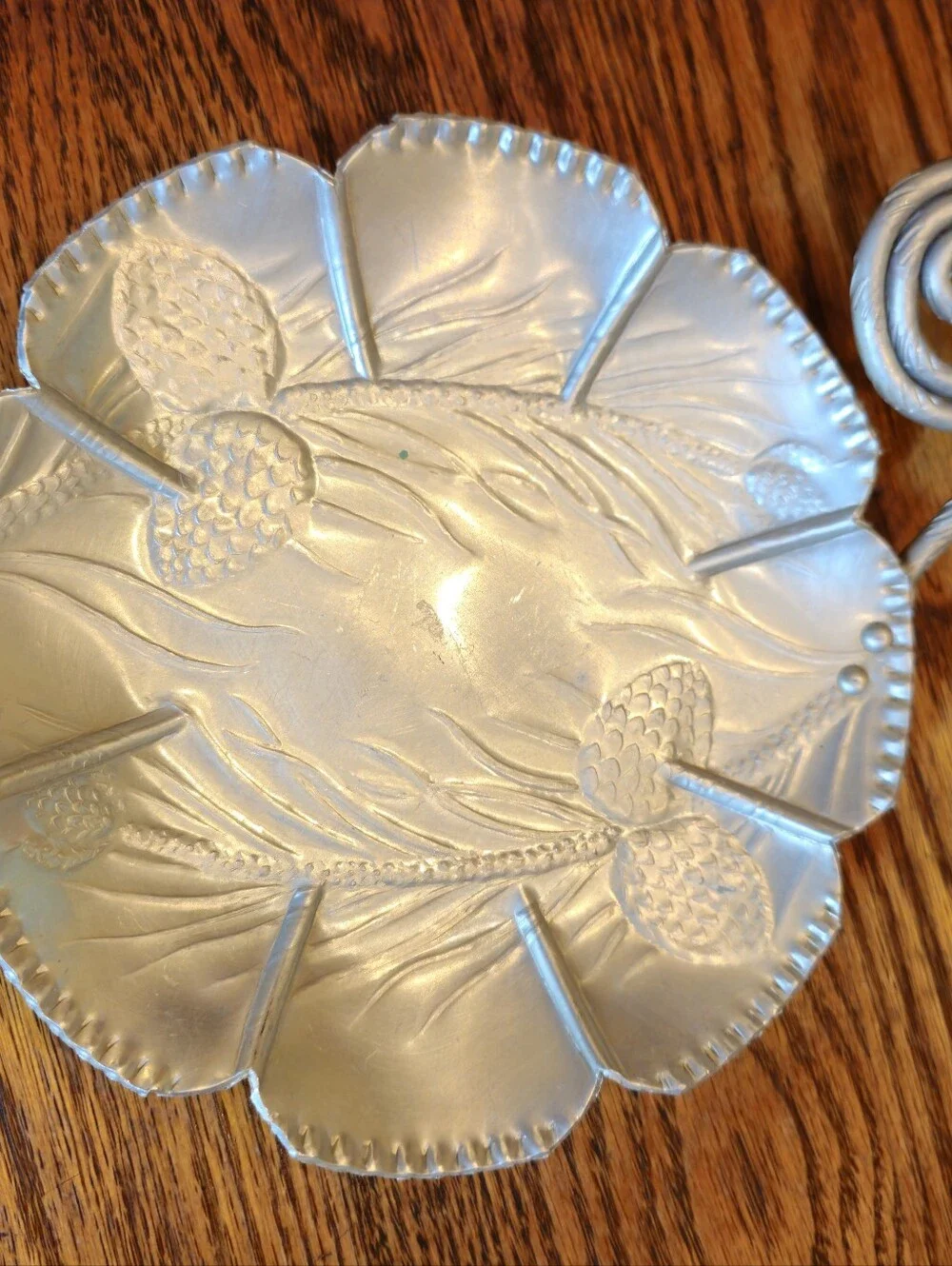 VINTAGE 1960 ALUMINUM CANDY DISHES (2l Embossed Pine Cones And Branches